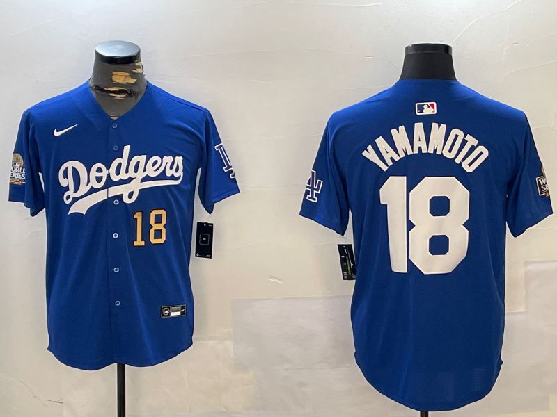 Men Los Angeles Dodgers #18 Yamamoto Blue Game 2024 Nike MLB Jersey style 12163